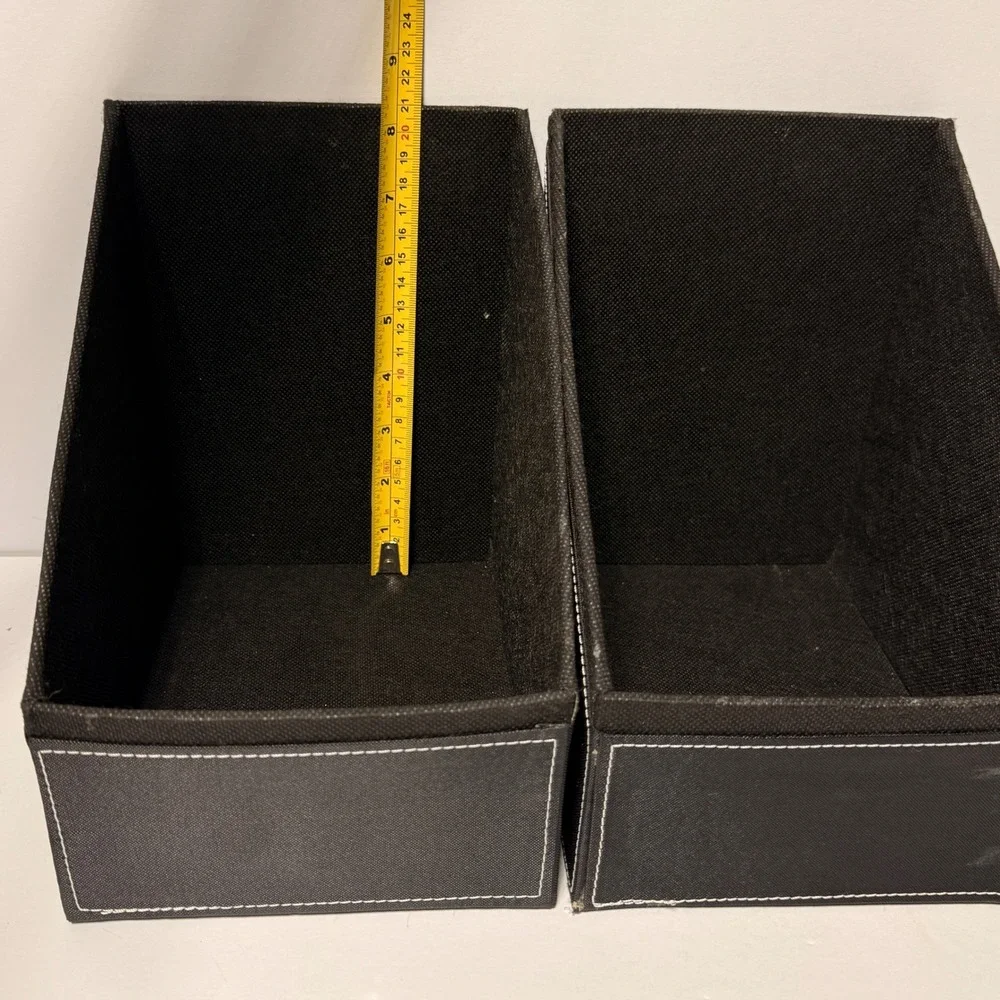 Dark Brown Fabric Media Holder Set of 2 Contrast Stitch Office Organizer Bin